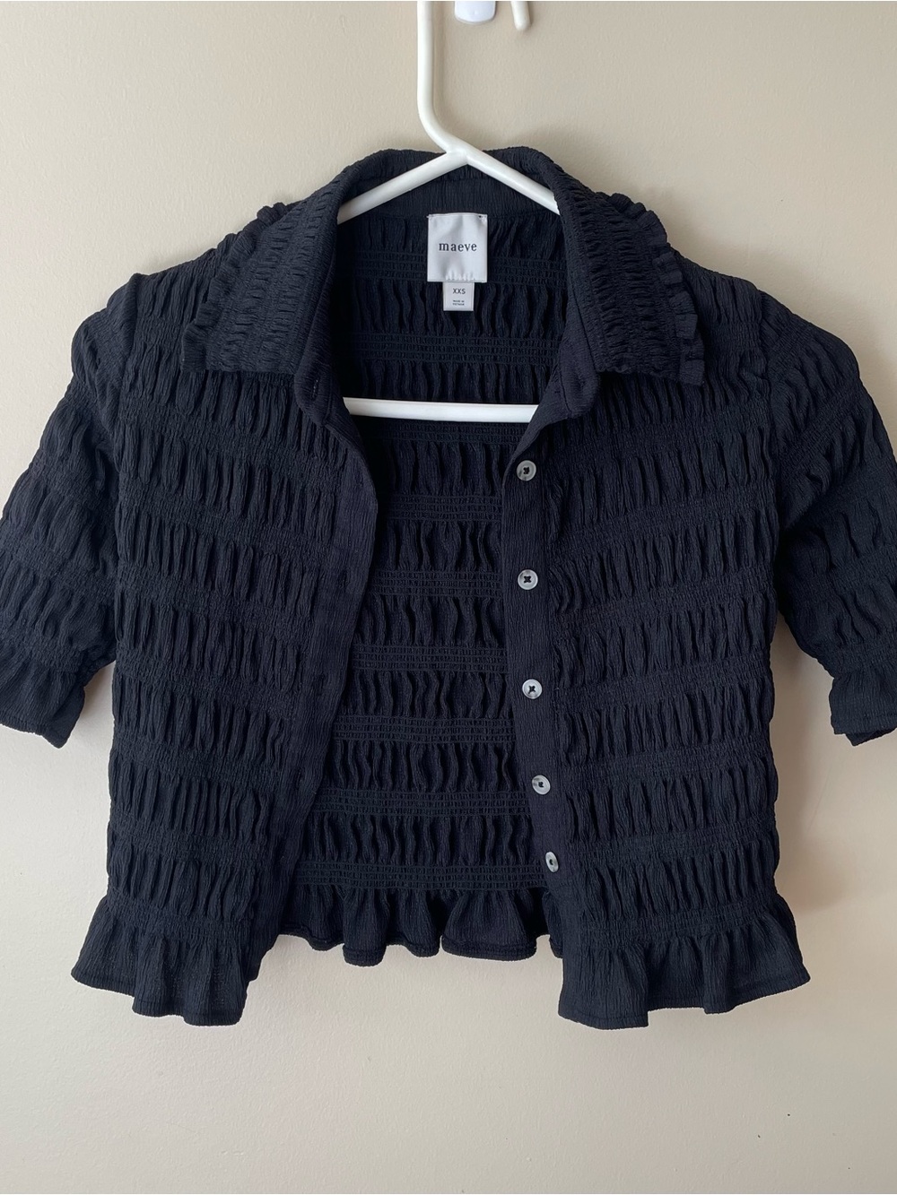 Anthropologie Maeve Smocked Button-Front Top – Black. - Picture 4 of 6